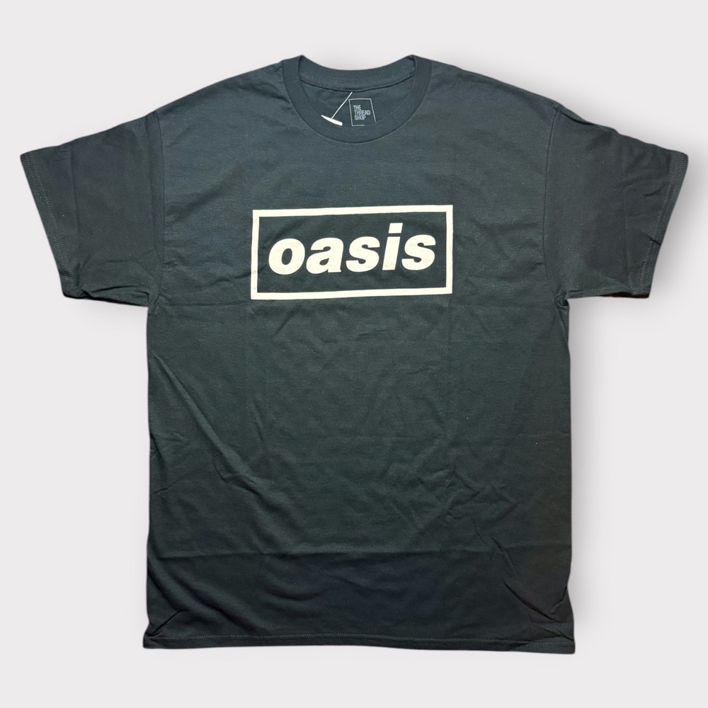 Oasis Band T-Shirt The Thread Shop Black White Box Logo Graphic Tee M Large NEW